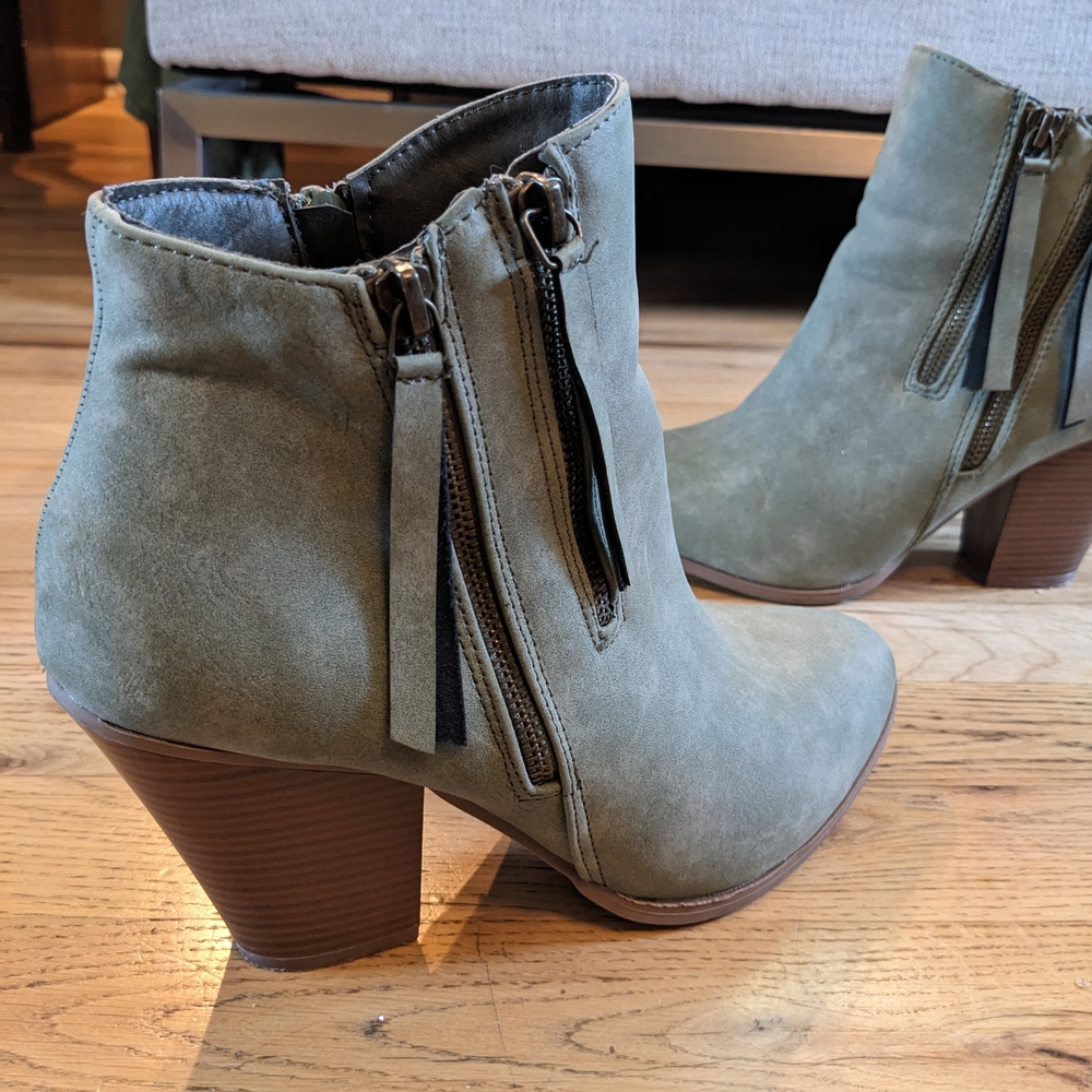 Journee Collection Olive Suede Ankle Booties with Tassel Zip